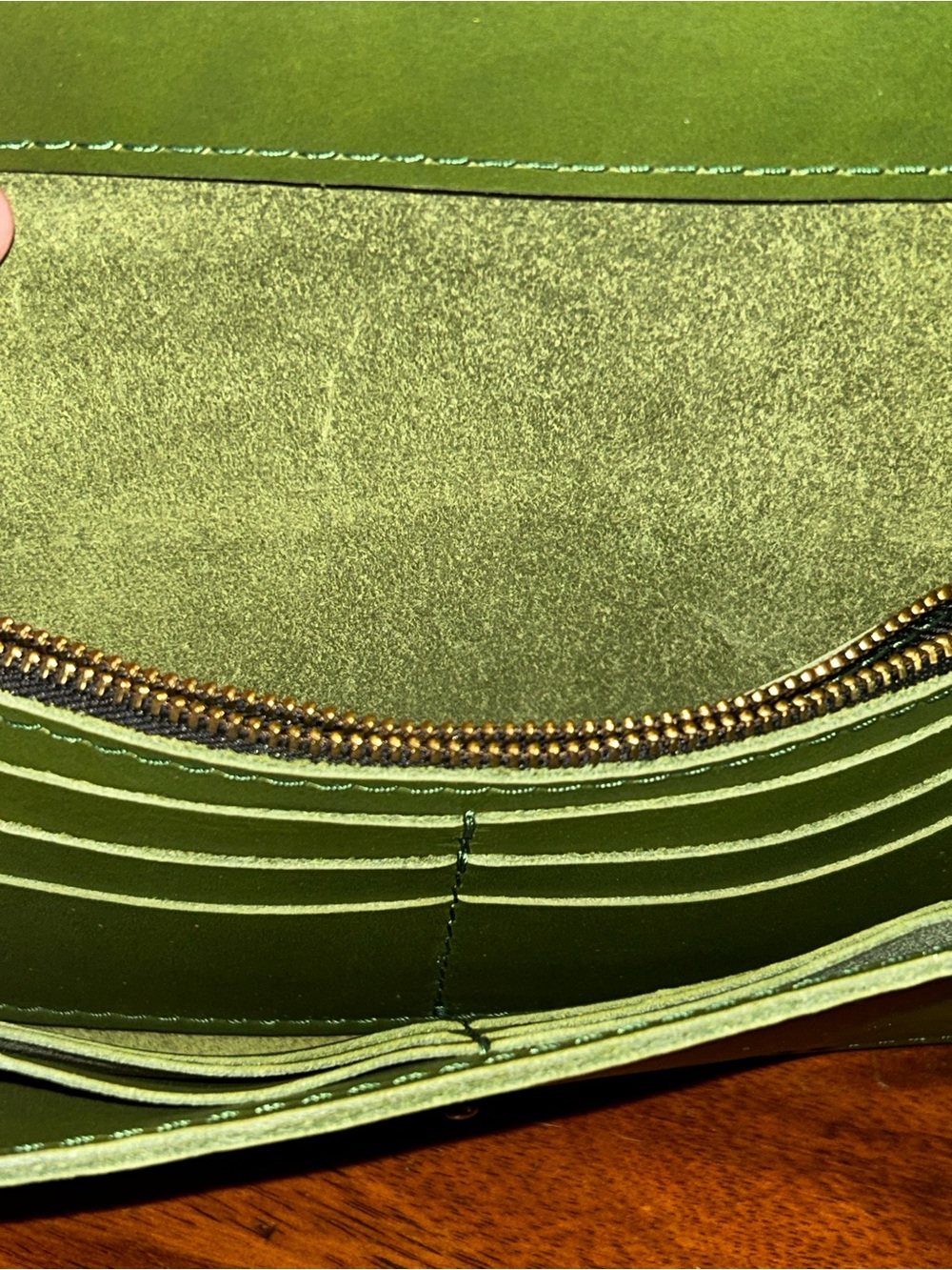 Portland Leather Goods Bozeman Pine Green Leather Snap Wallet with Tree Logo - Picture 6 of 12